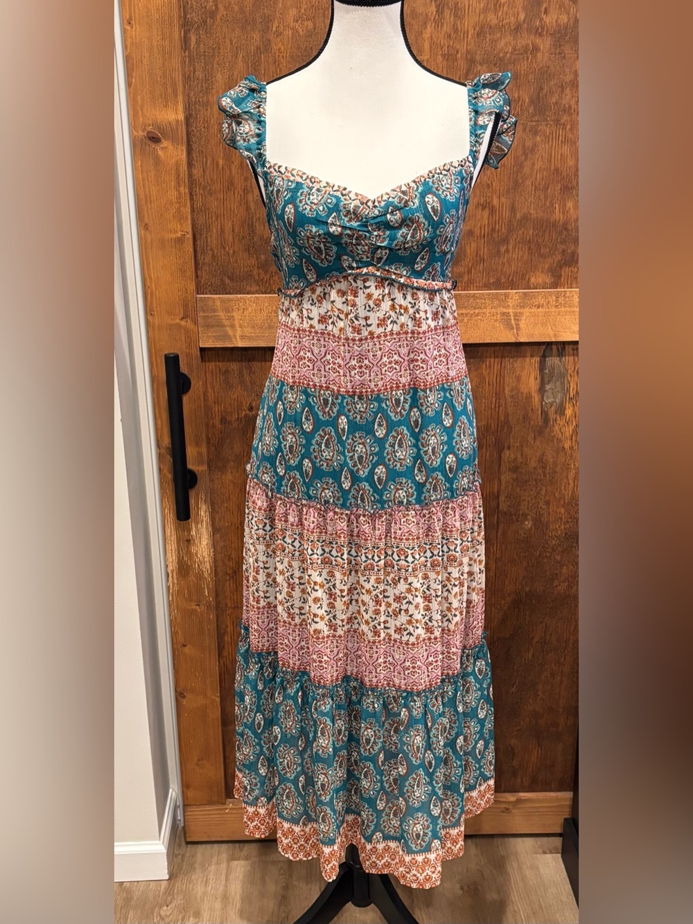NWT City Triangles Teal and Pink Tiered Maxi Dress